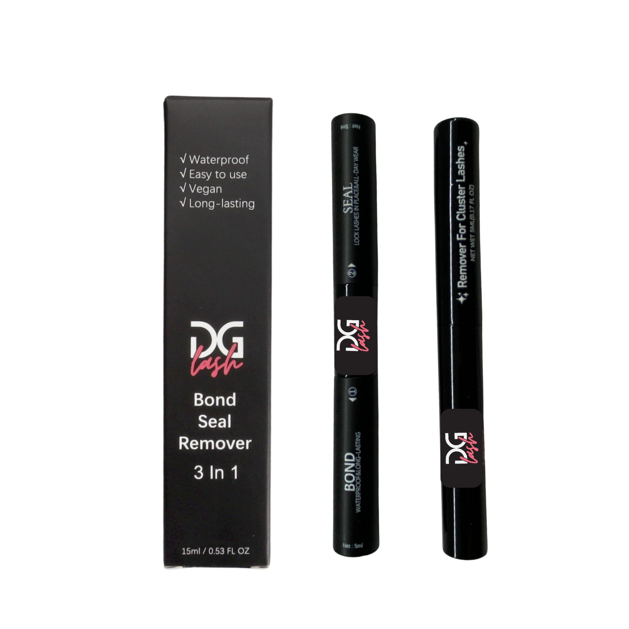 Kit 3 en 1 Adhesivo Bond Seal y Removedor para Pestañas Cluster DG Lash – Sistema Completo DIY