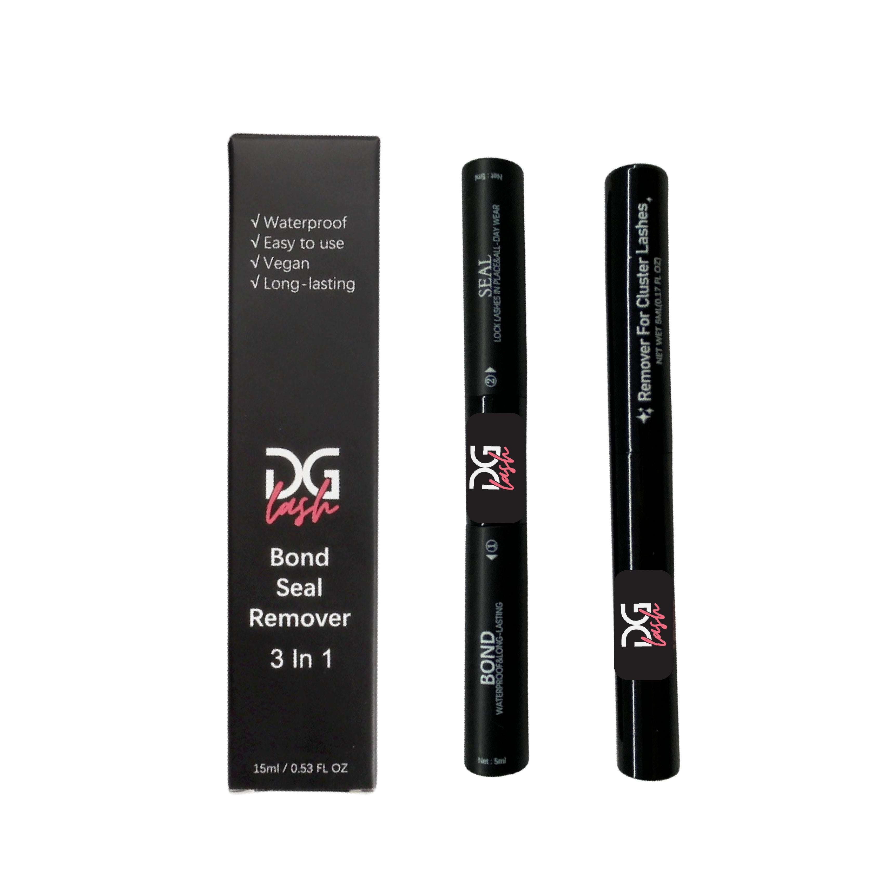 Kit 3 en 1 Adhesivo Bond Seal y Removedor para Pestañas Cluster DG Lash – Sistema Completo DIY